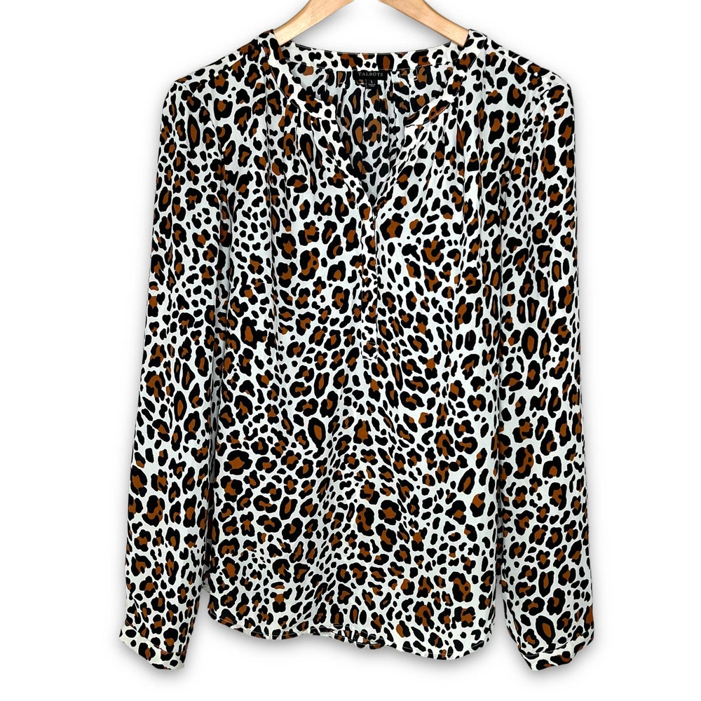 Talbots Leopard Print Long Sleeve Blouse Large